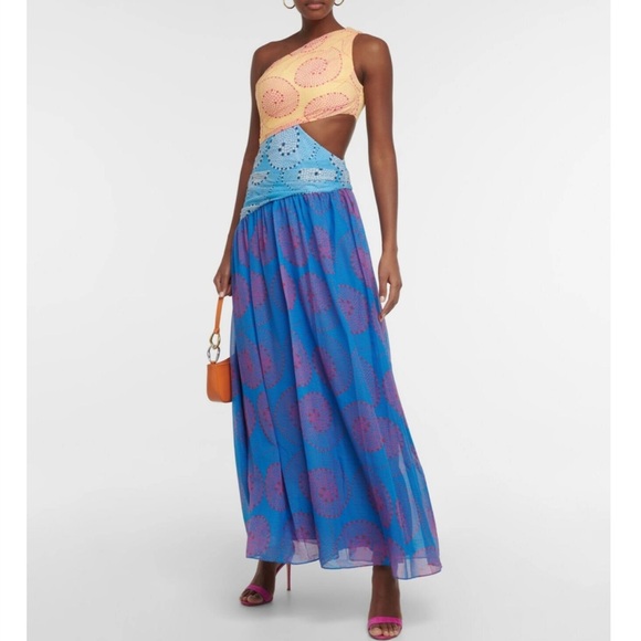 STAUD Ashlyn One-shoulder Chiffon Maxi Dress in Whirlpool Size 6 - Picture 3 of 11